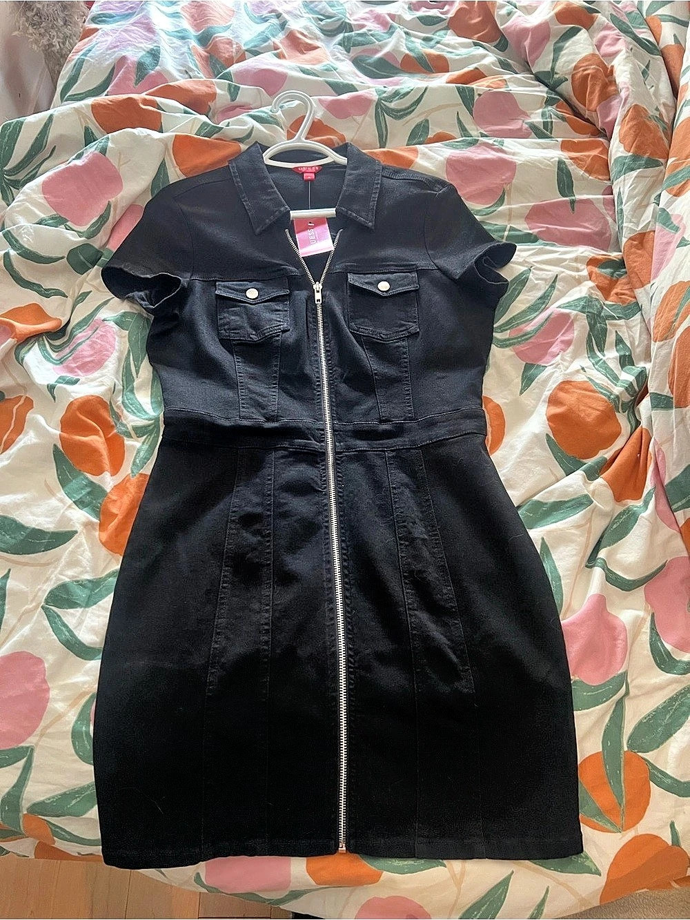 Guess Black Short Sleeve Zip Mini Dress Like New